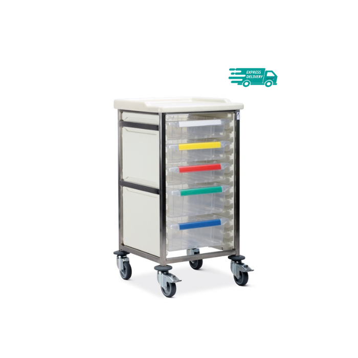 Caretray Trolley - Stainless Steel, Standard Level, Single Column (CTS1/10/3S2D)